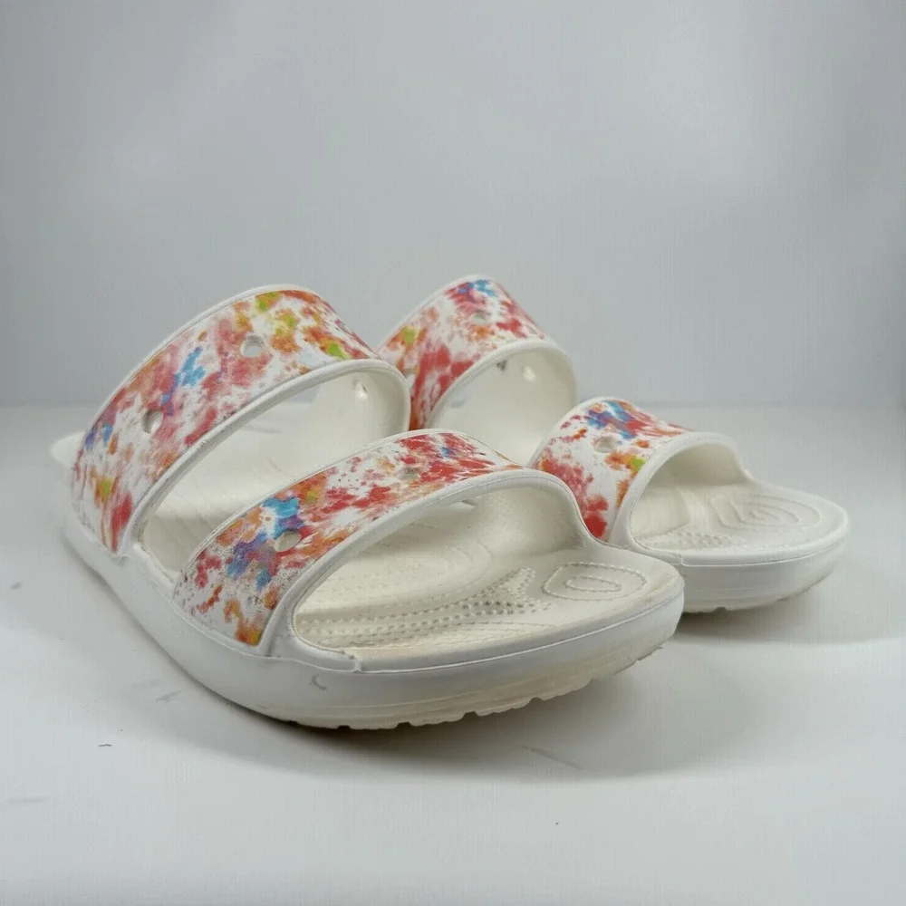 Crocs Classic Tie-Dye Graphic Men's‎ US 12 Multi/White Summer Slip-On Sandals